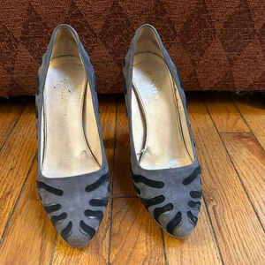 Prada Suede Camoscio Ardesia Zebra Pumps,  size 38.5